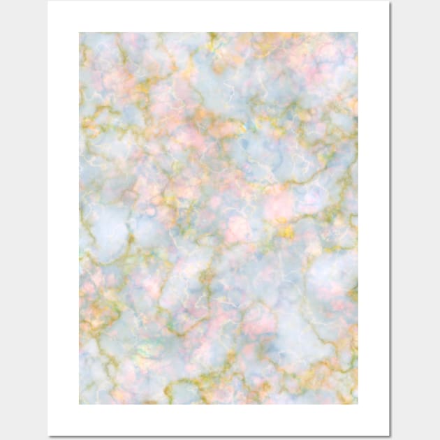 Pink Blue And Gold Iridescent Look Marble Wall Art by Printable Pretty